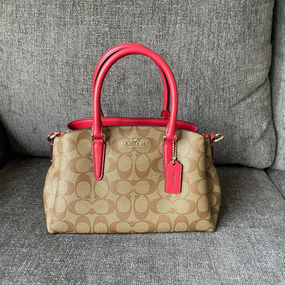 Coach Mini Sage Carryall in Signature Canvas F29434 Im/Khaki/True Red NWT